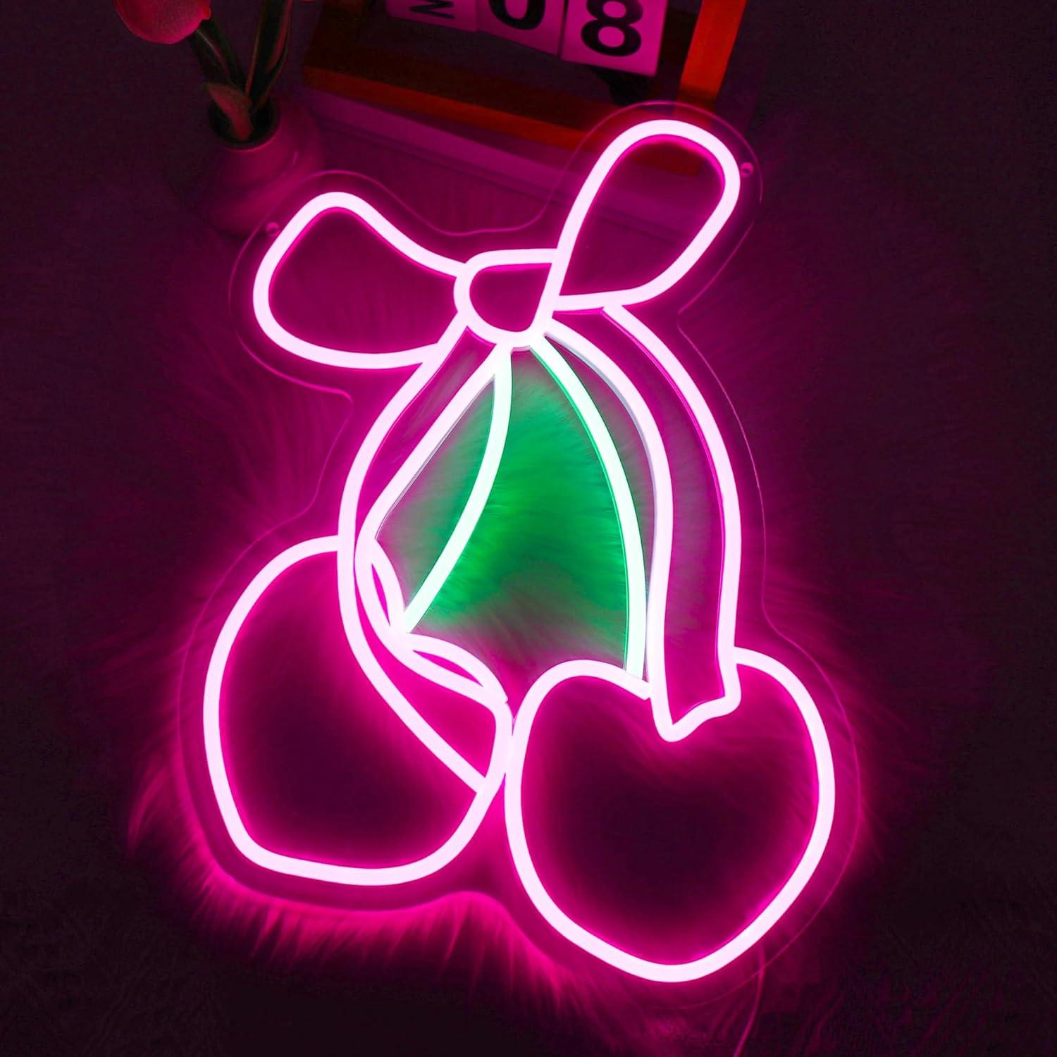 Gaming Accessories Shop - Kirschschleifen-Neonschild USB Dimmbare LED-Leuchten für Wohnzimmer,