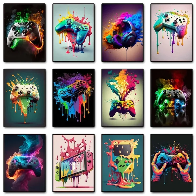 Gaming Accessories Bedroom - Farbenfrohe Pop-Art Gamer-Controller Gaming-Wandkunst Minimalistischer Druck