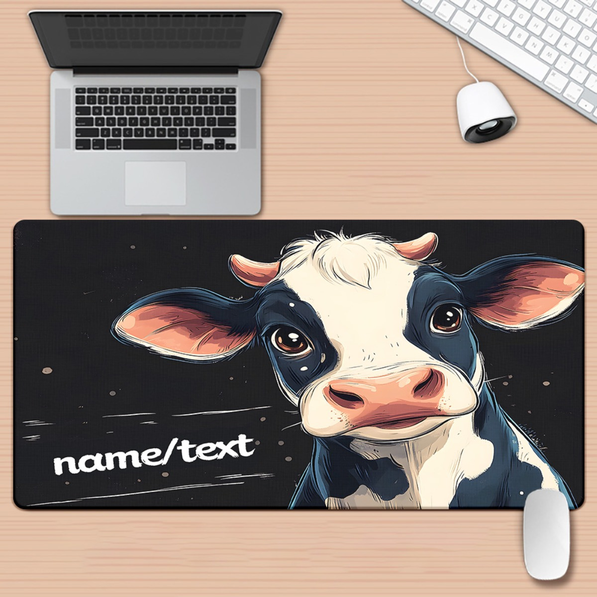 Gaming Accessories Name - Niedliches Kuh-Cartoon Mauspad XXL Personalisierte Schreibtischunterlage