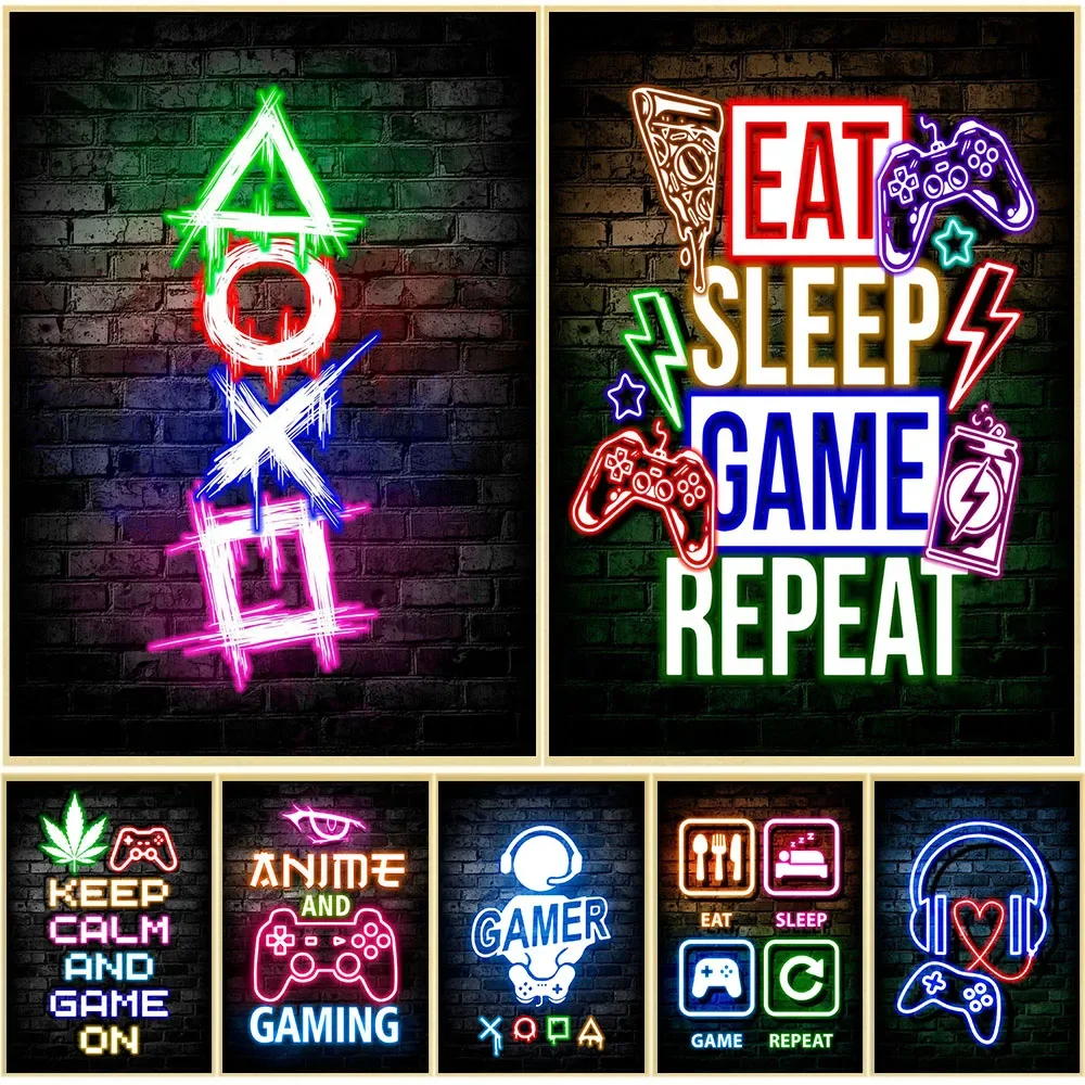 Gaming Accessories Bedroom - Gaming Neon Eat Sleep Game Repeat